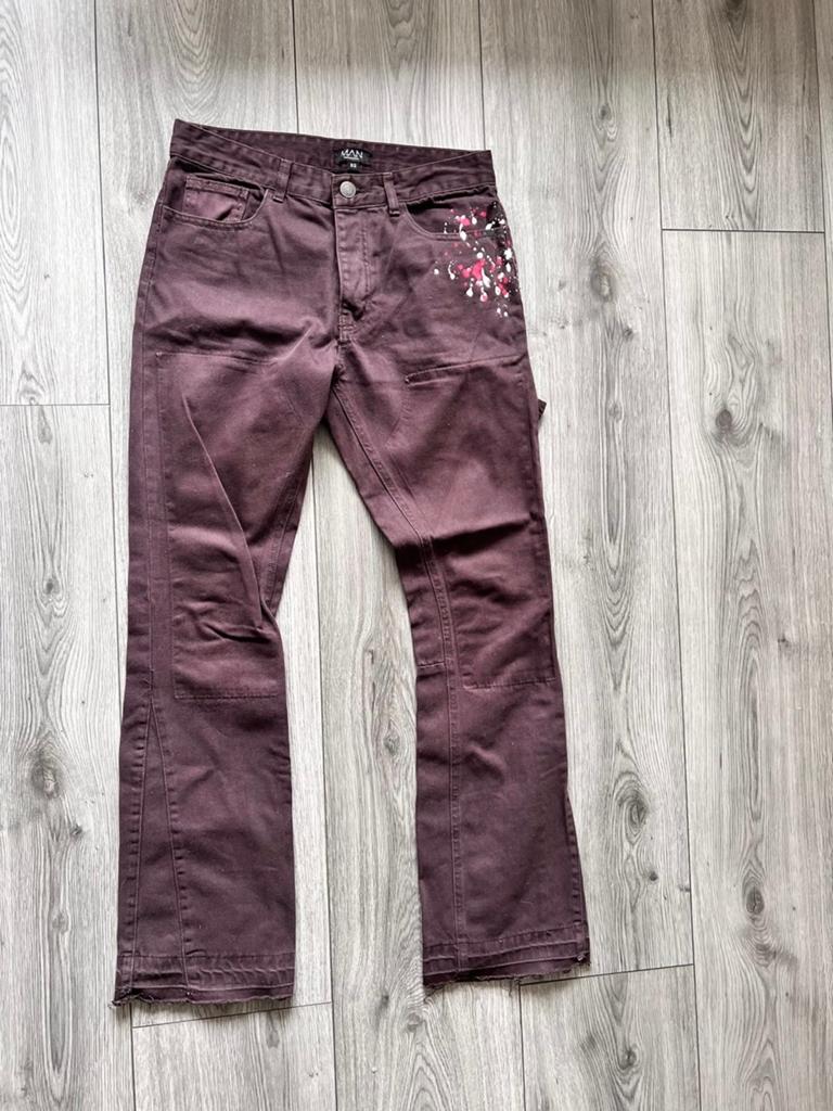 Flared Broek met Verfspatten - BOOHOOMAN, Verzenden, Gedragen, Overige maten, Bruin