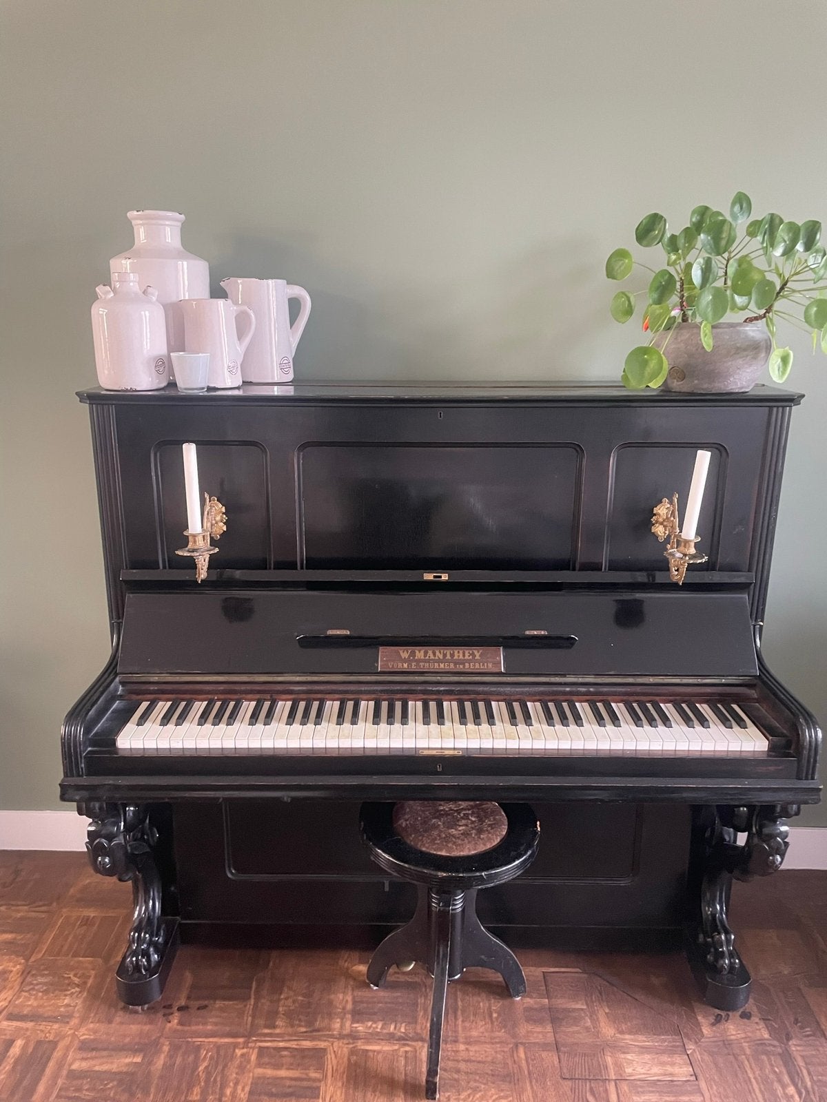 Piano zwart met kandelaars bespeelbaar, Ophalen, Gebruikt, Zwart, Piano