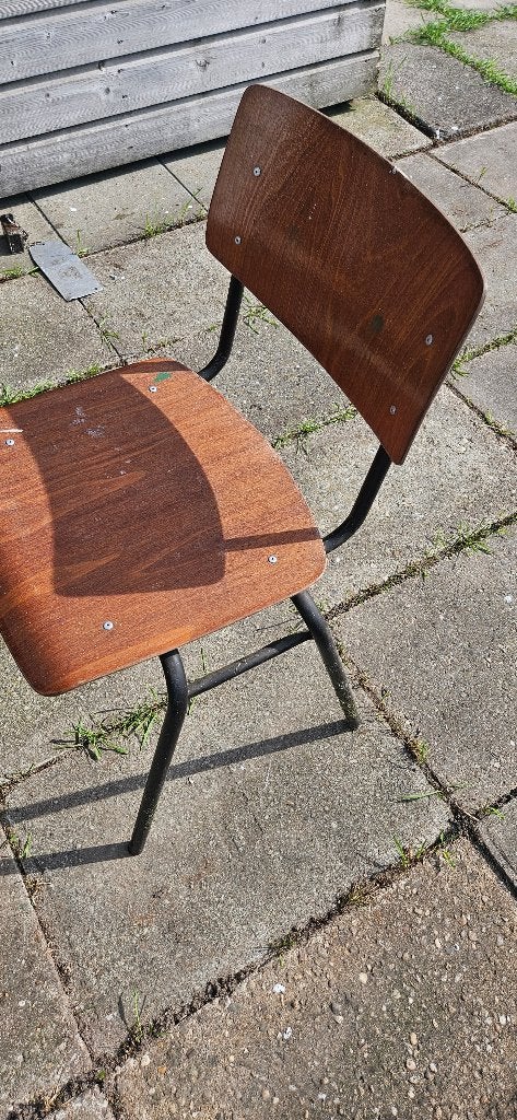 Vintage School bureau stoel Hout Metaal Stapelbaar 15 stuks, Ophalen, Gebruikt, School, Bruin