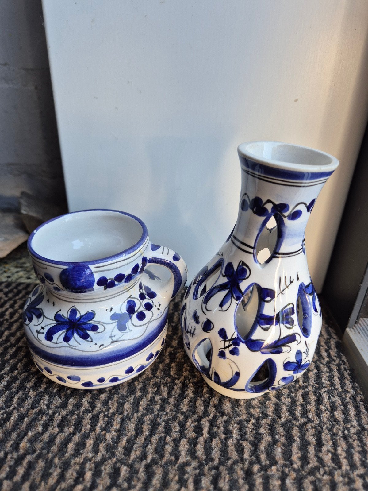 Decoratieve vazen set: blauw-wit keramiek, Ophalen of Verzenden