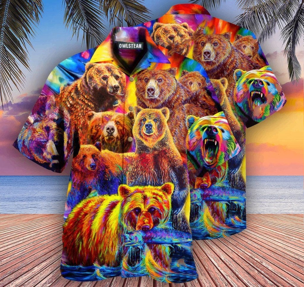 Beren overhemd (heren mannen beer dieren feest hawaii shirt), Verzenden, Nieuw, Meerkleurig, Overige halswijdtes