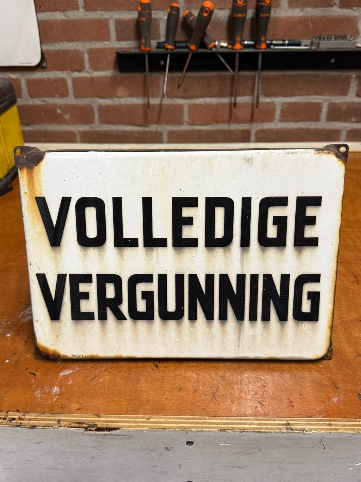 Emaille reclamebord volledige vergunning, Antiek en Kunst, Ophalen of Verzenden