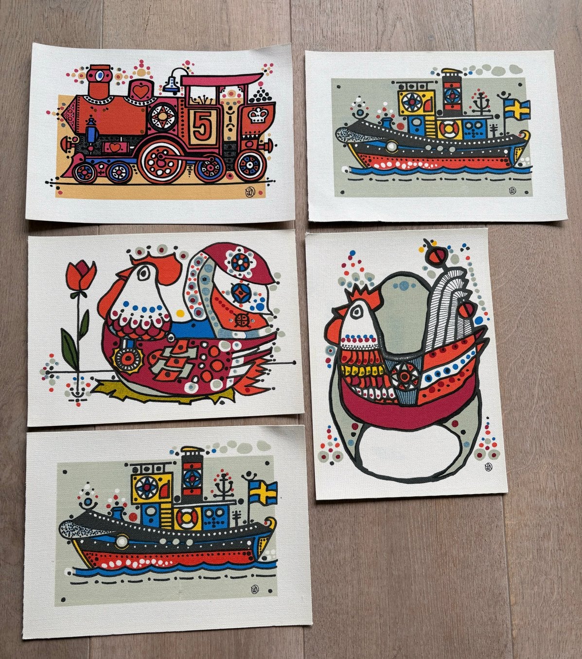 5 vintage zeefdrukken Lars Nyman zweden scandinavisch desig, Ophalen of Verzenden