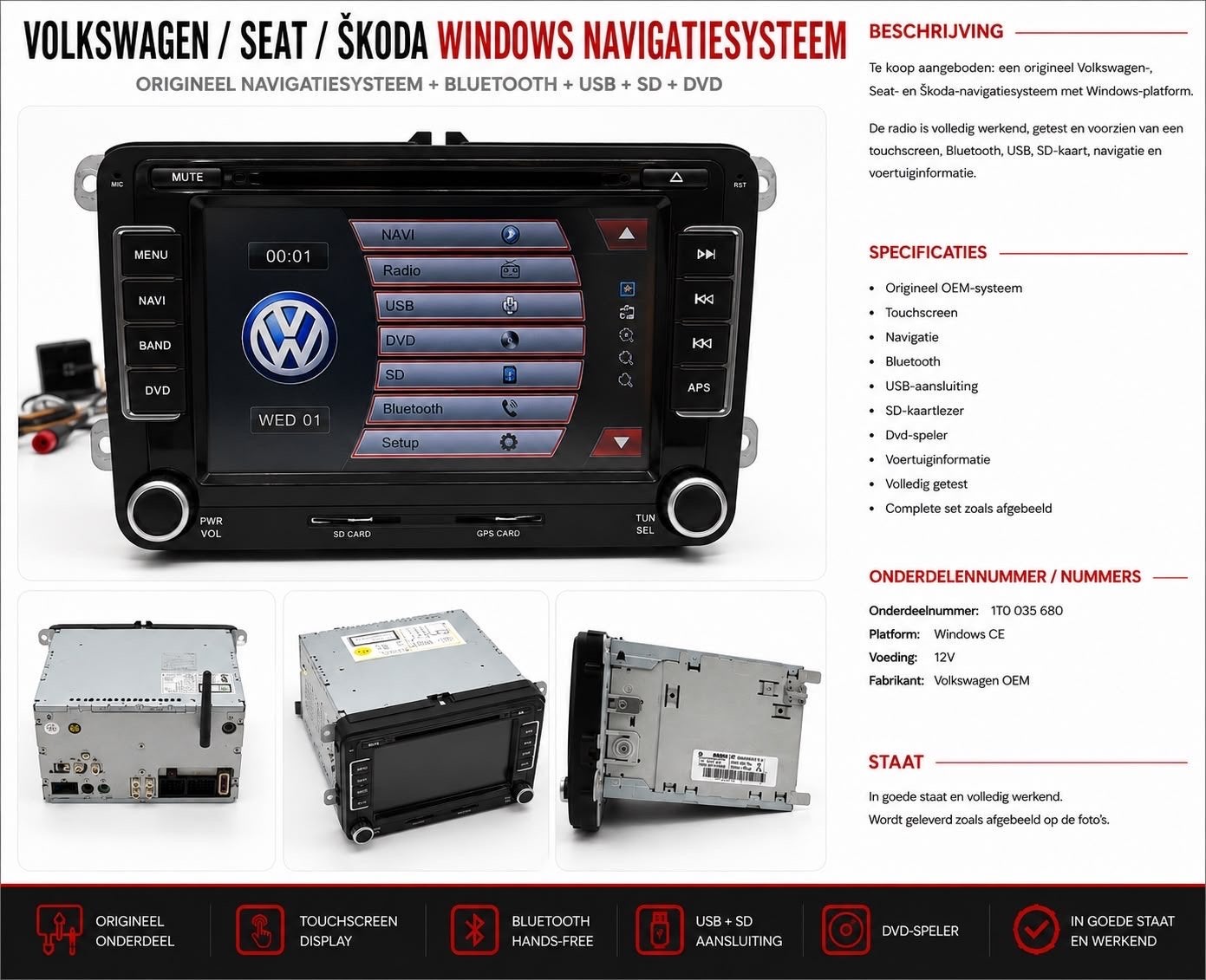 VW/SEAT/ŠKODA Windows Navigatiesysteem - Touchscreen, Blueto, Ophalen of Verzenden, Gebruikt
