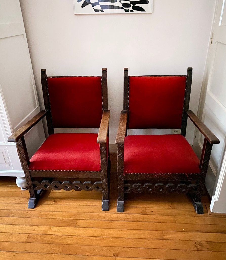 Twee stevige antieke houten stoelen / zetels / fauteuils, Ophalen