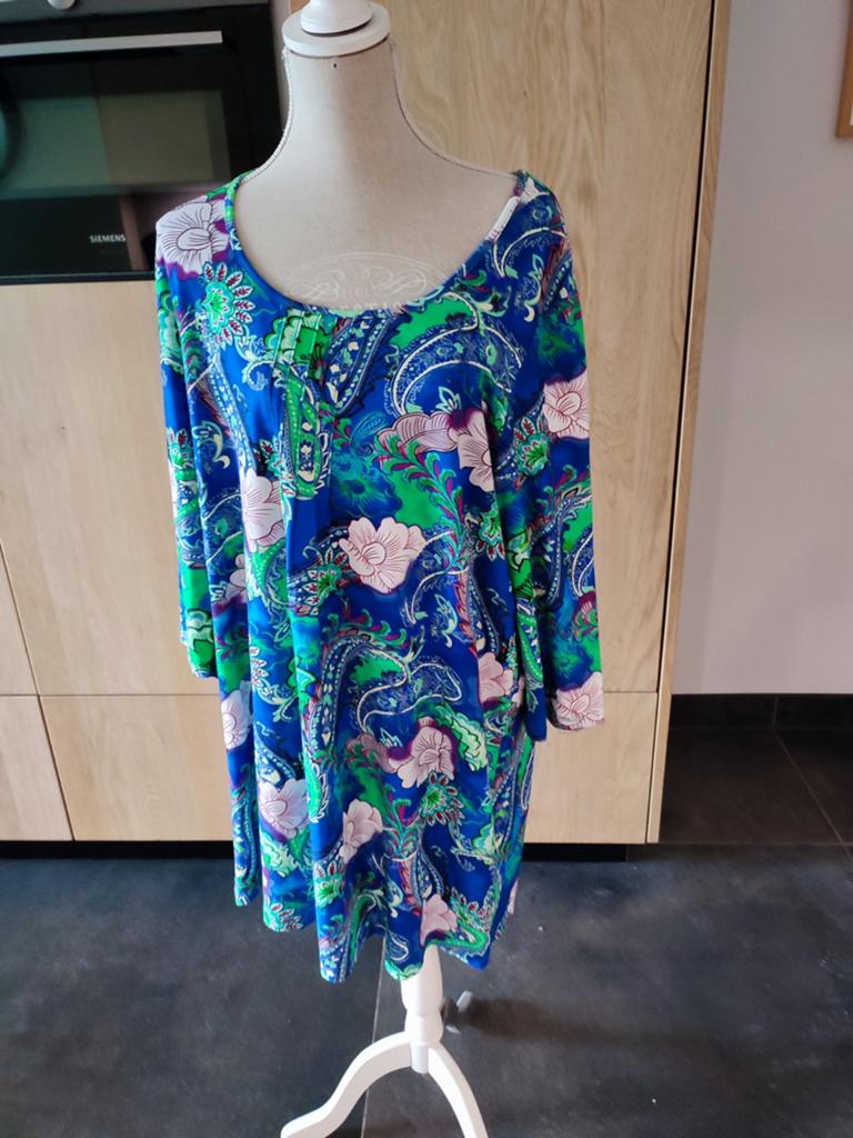 Chalou Tuniek Maat 48 - Blauw met Groen Paisley Patroon, Kleding | Dames, Blauw, Maat 46/48 (XL) of groter, Ophalen of Verzenden