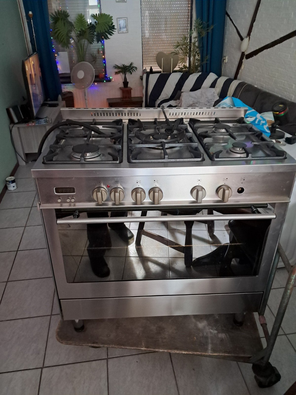 RVS Gasfornuis met Oven - Vrijstaand, Gebruikt, 60 cm of meer, Ophalen of Verzenden, Gas