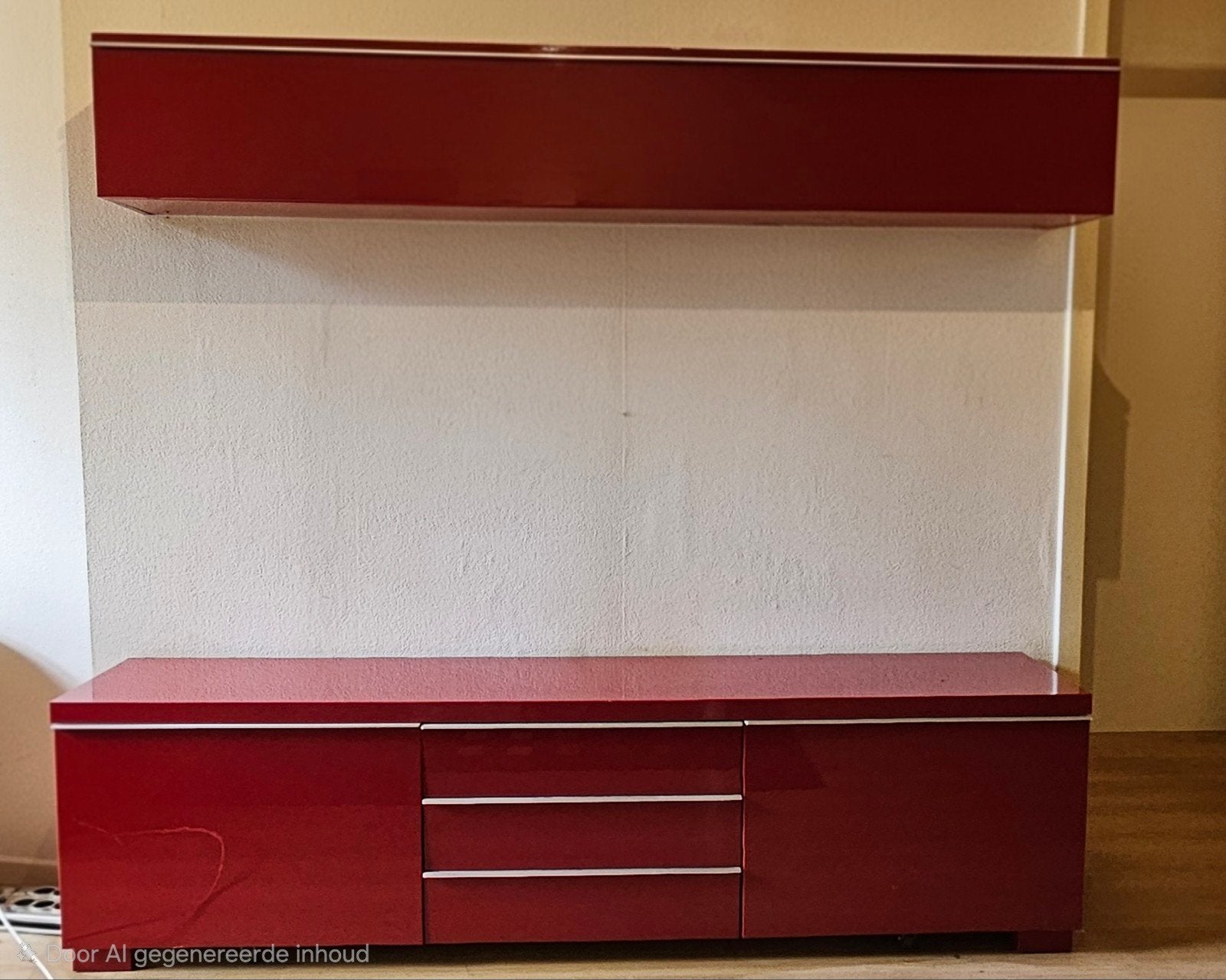 Rood hoogglans tv-meubel met wandplank en ladekast, Ophalen, Gebruikt