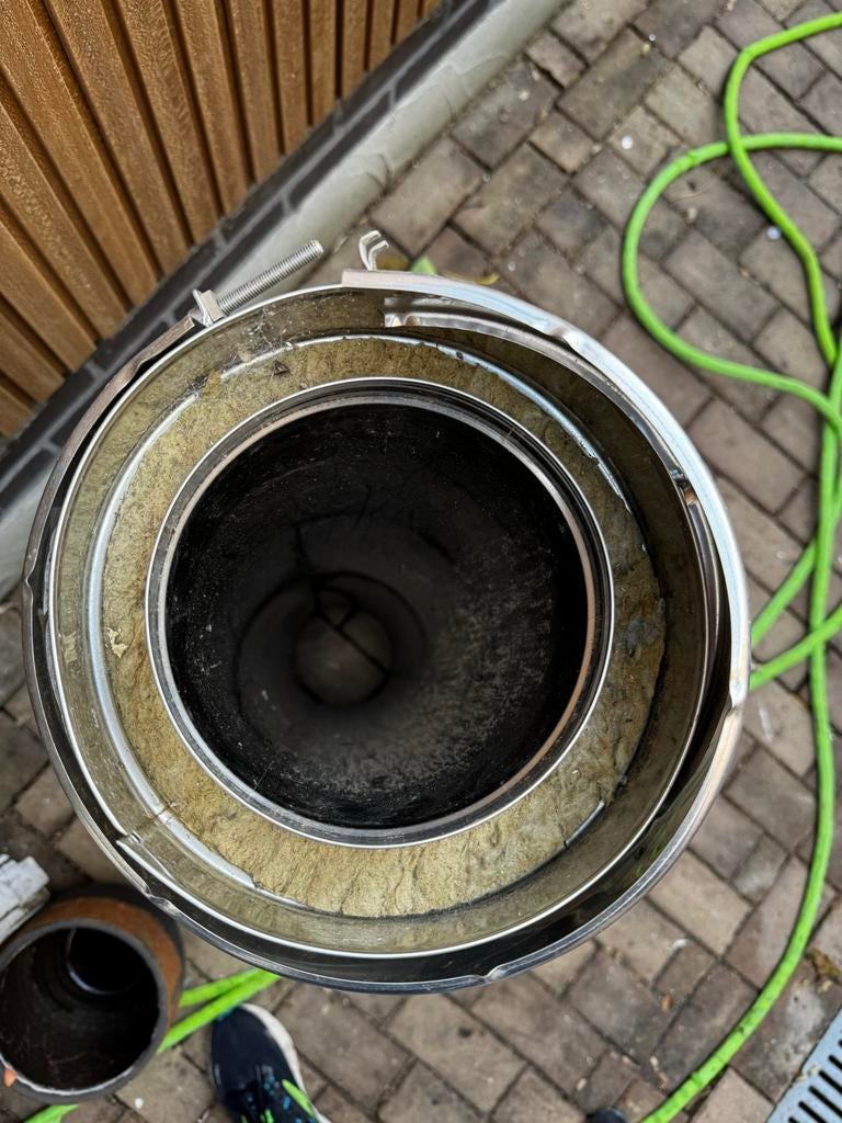 Dubbelwandige RVS kachelpijp Dinak, Ophalen, Gebruikt, Houthaard
