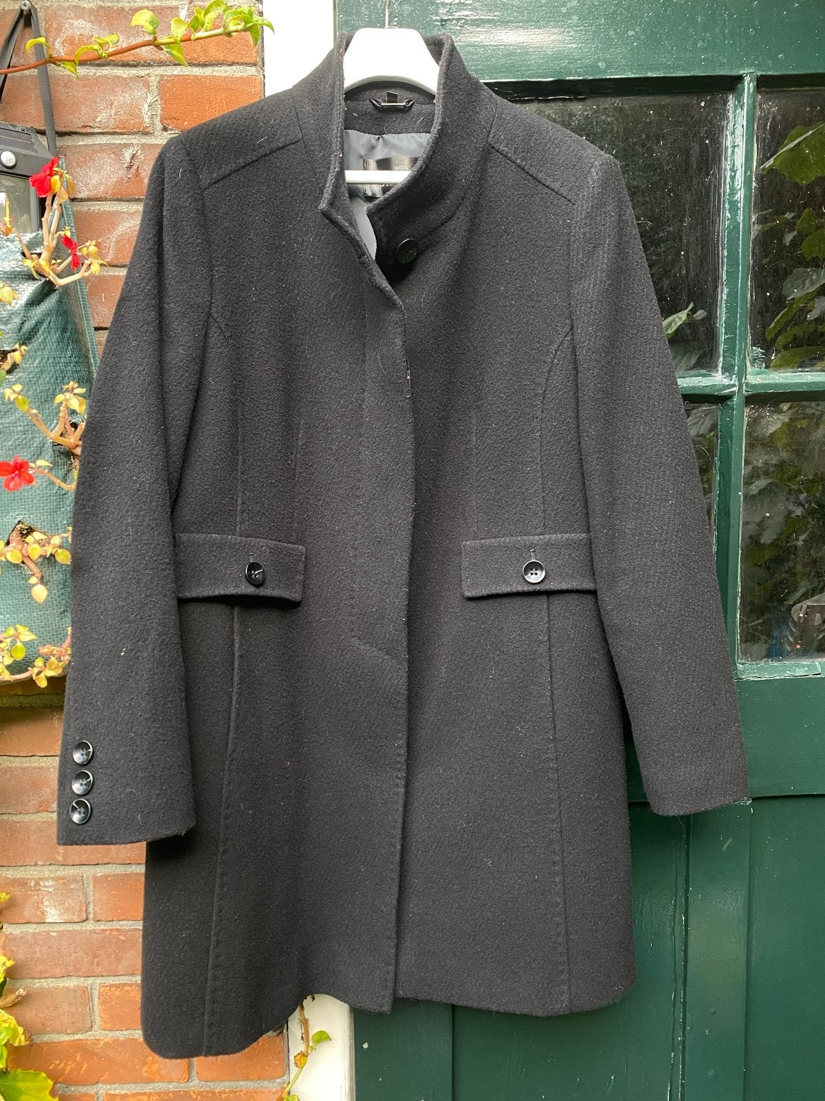 Barbara Lebek Wollen Mantel Jas - Zwart, Maat 42, Kleding | Dames, Ophalen of Verzenden, Gedragen, Maat 42/44 (L), Zwart