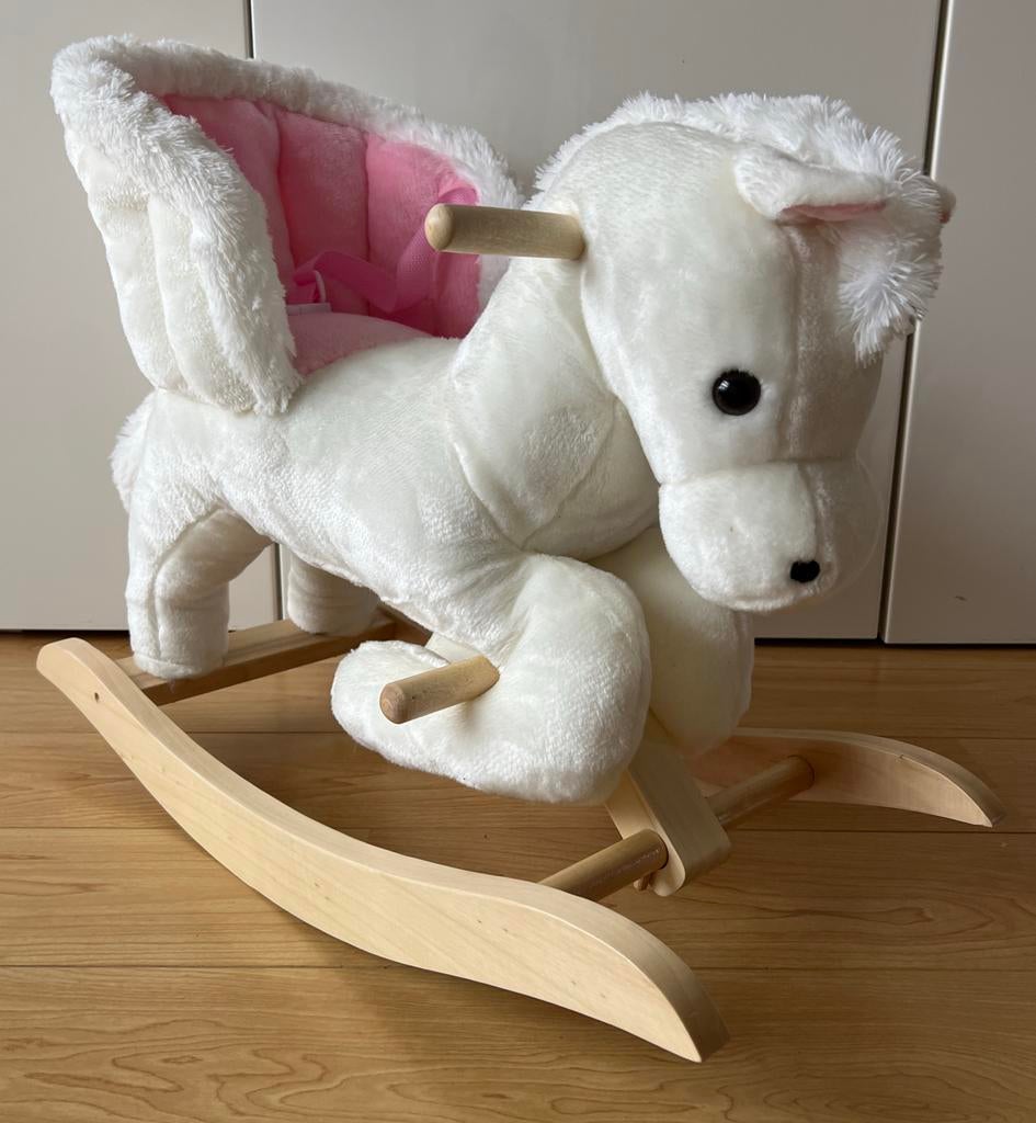 Wit hobbelpaard Pegasus met geluid, Kinderen en Baby's, Speelgoed | Hobbelfiguren, Nieuw, Ophalen