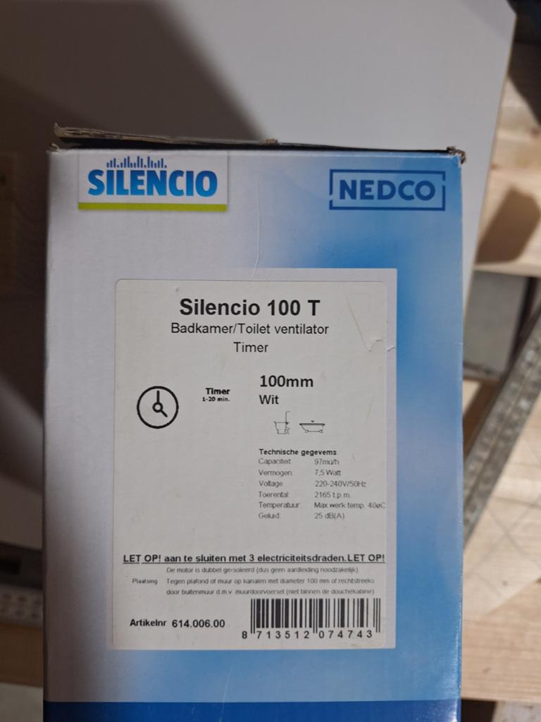 NEDCO Silencio 100 T Badkamer/Toilet Ventilator - Extra Stil, Ophalen, Nieuw, Ventilator