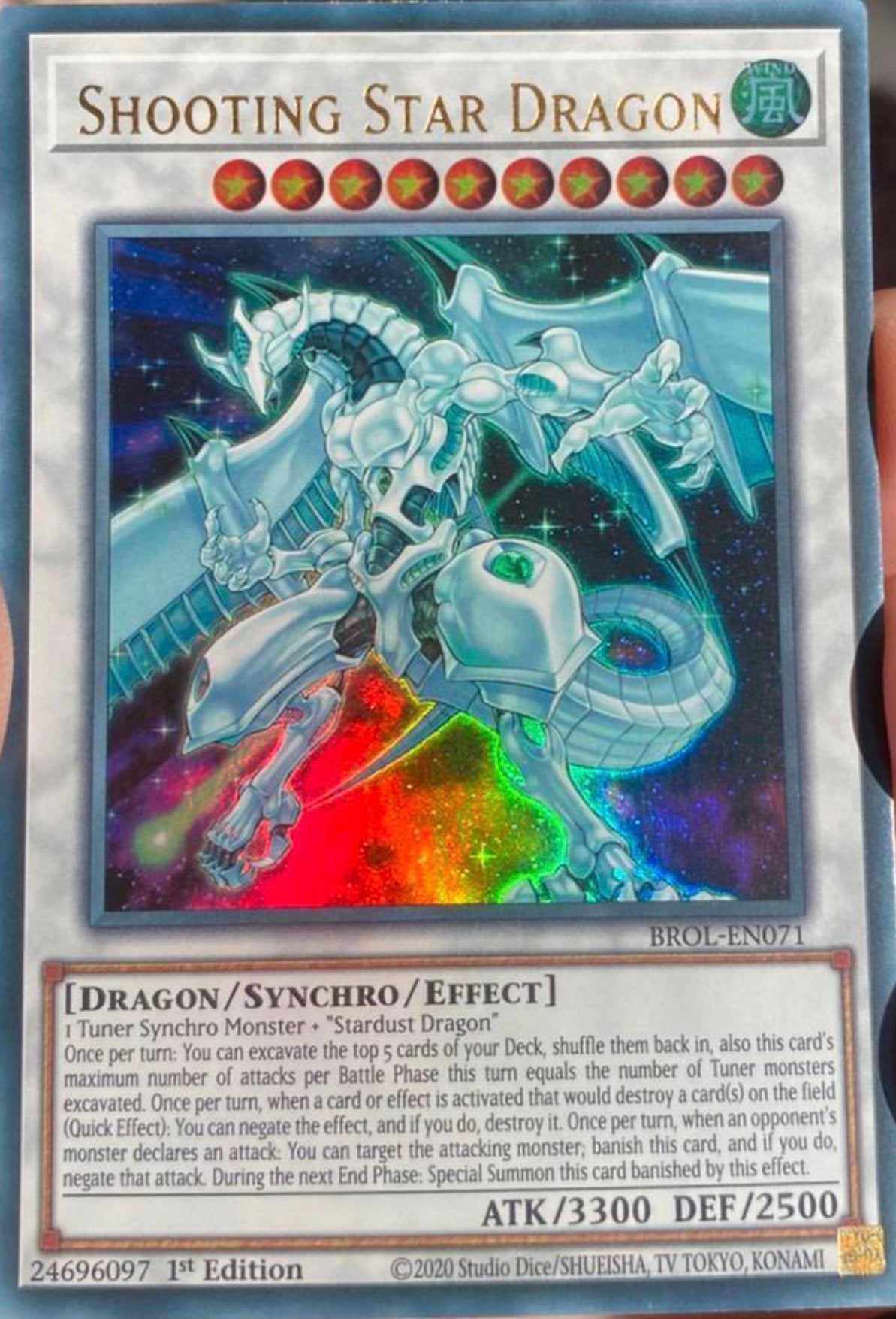 Yu-Gi-Oh! Shooting Star Dragon BROL 1st Edition !, Ophalen of Verzenden, Zo goed als nieuw, Losse kaart, Foil
