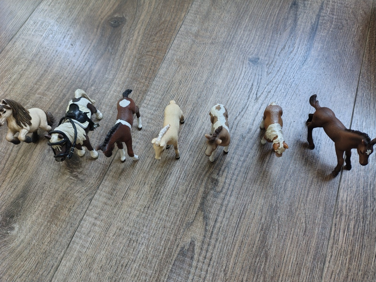 7 Veulens/pony's + 1 zadel en hoofdstel van Schleich, Ophalen of Verzenden, Zo goed als nieuw