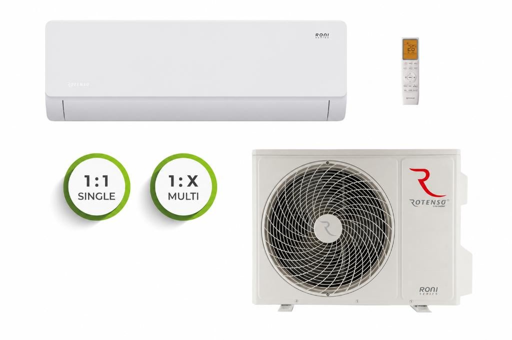 Rotenso Roni wandmodel split airconditioning 5 jaar garantie, Koelen en Ontvochtigen, Verzenden, Minder dan 60 m³, Timer