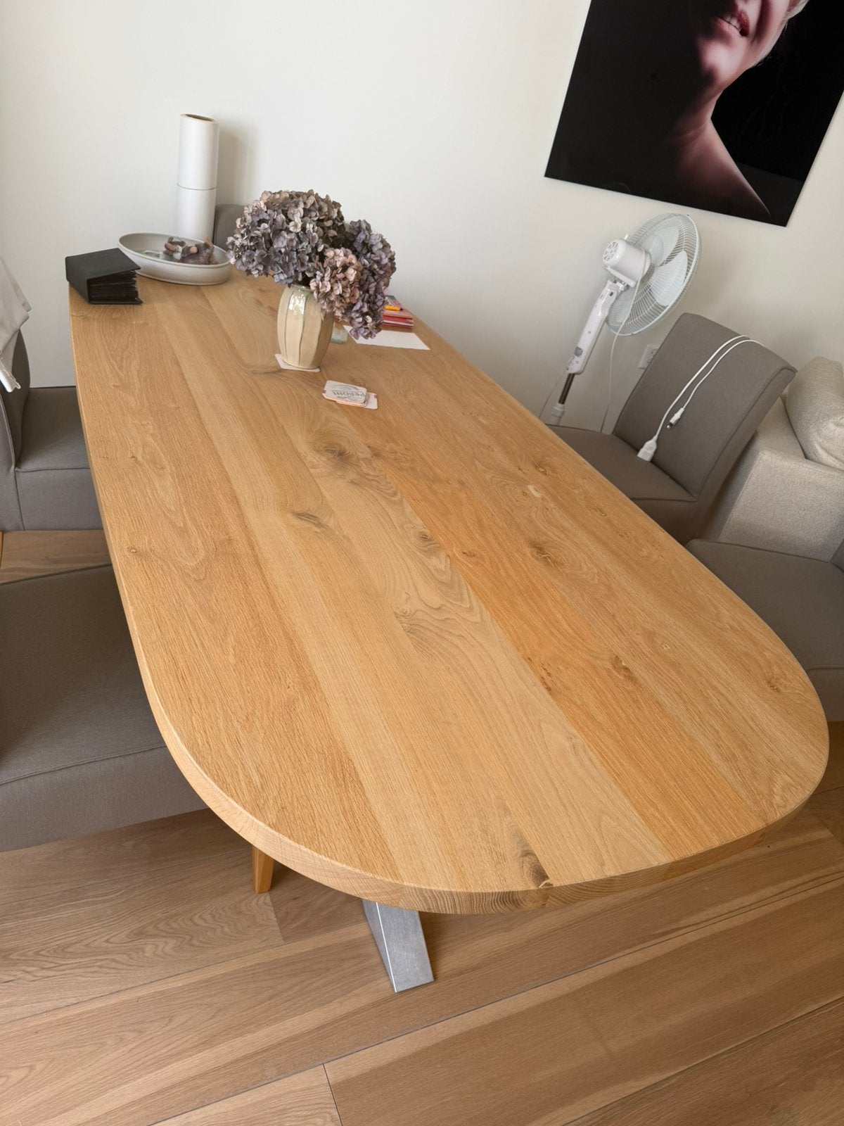 Prachtige eiken Deens ovaal eetkamertafel Table du Sut, Huis en Inrichting, 100 tot 150 cm, 200 cm of meer, Ophalen of Verzenden