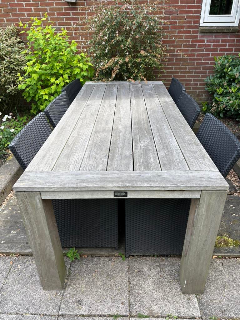 Rough tuintafel en 6 Bellagio stoelen, Tuin en Terras, Ophalen, Gebruikt, Rechthoekig