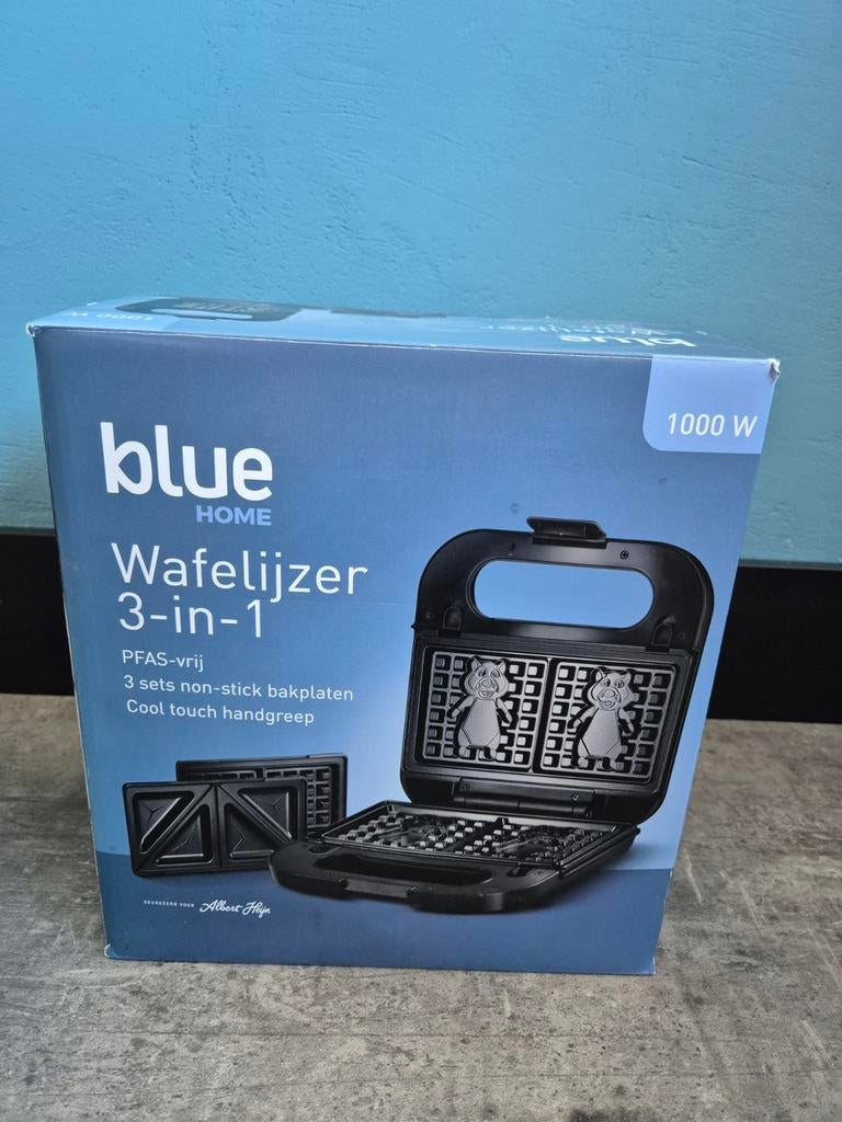 3 in 1 wafelijzer van Blue home albert heijn, Witgoed en Apparatuur, Wafelijzers, Ophalen of Verzenden, Uitneembare platen, Zo goed als nieuw
