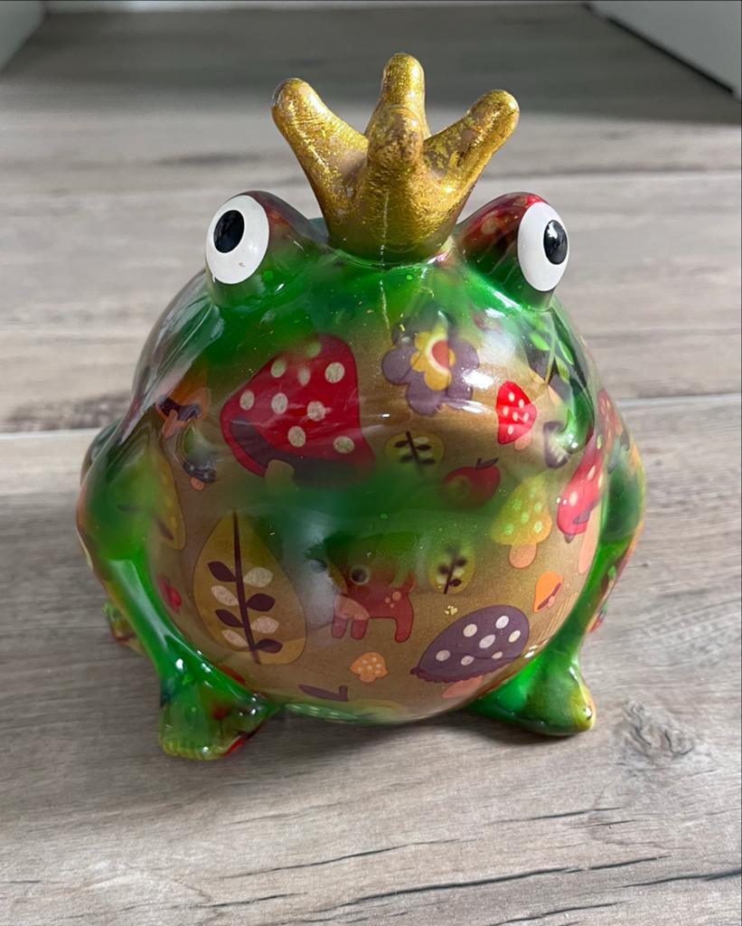 Leuke pomme pidou kikker spaarpot met kroon, Ophalen of Verzenden, Zo goed als nieuw