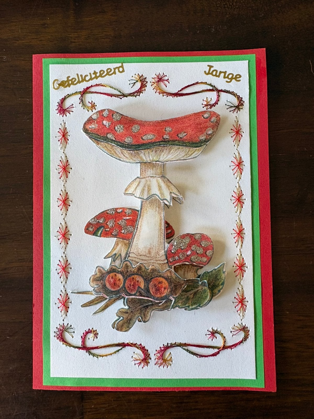 Nieuwe zelfgemaakte kaart met borduur 3D Gefeliciteerd, Hobby en Vrije tijd, Kaarten | Zelfgemaakt, Ophalen of Verzenden, Nieuw