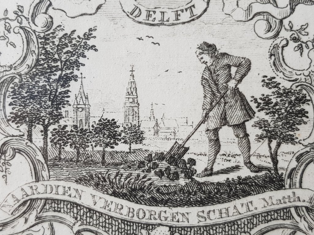 Mooie originele oude ingelijste ets van Delft 18,7 cm., Ets, Stadsgezicht, Ophalen of Verzenden, Genummerd