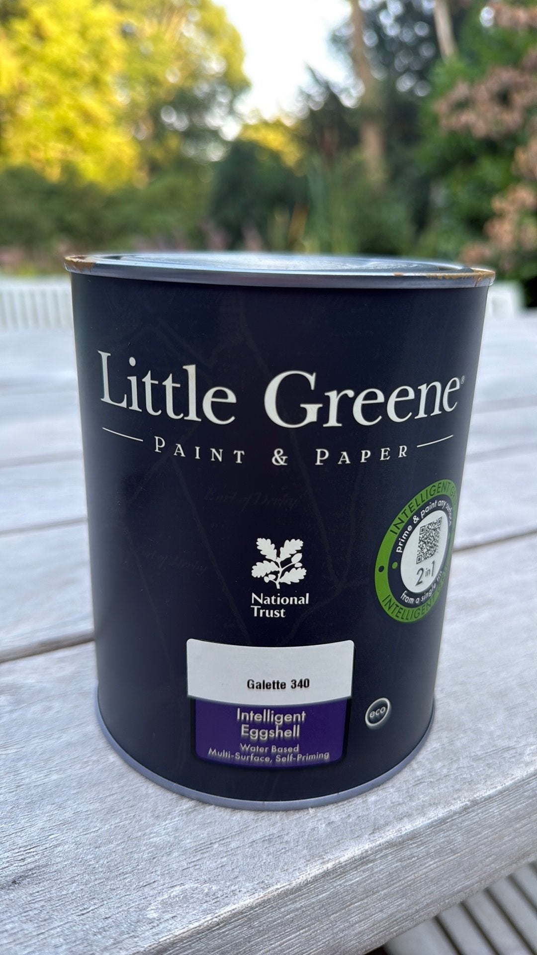 Blik Little Green verf. Kleur Galette;Praktisch nieuw en vol, Ophalen, Zo goed als nieuw