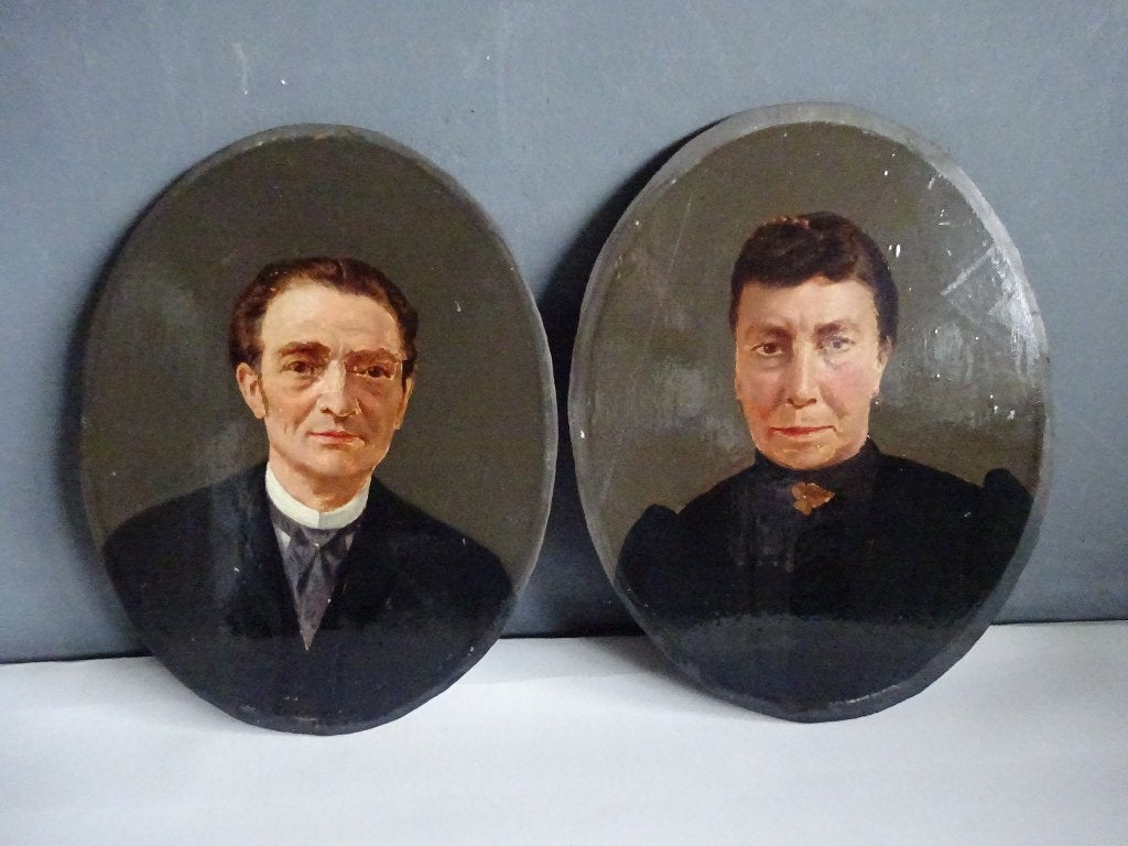 2 oude ovale portretten op paneel, Antiek en Kunst, Ophalen of Verzenden