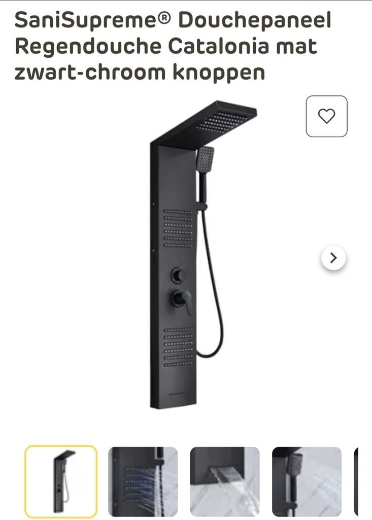 SaniSupreme Douchepaneel Regendouche Catalonia mat zwart, Ophalen of Verzenden, Nieuw, Chroom, Douche