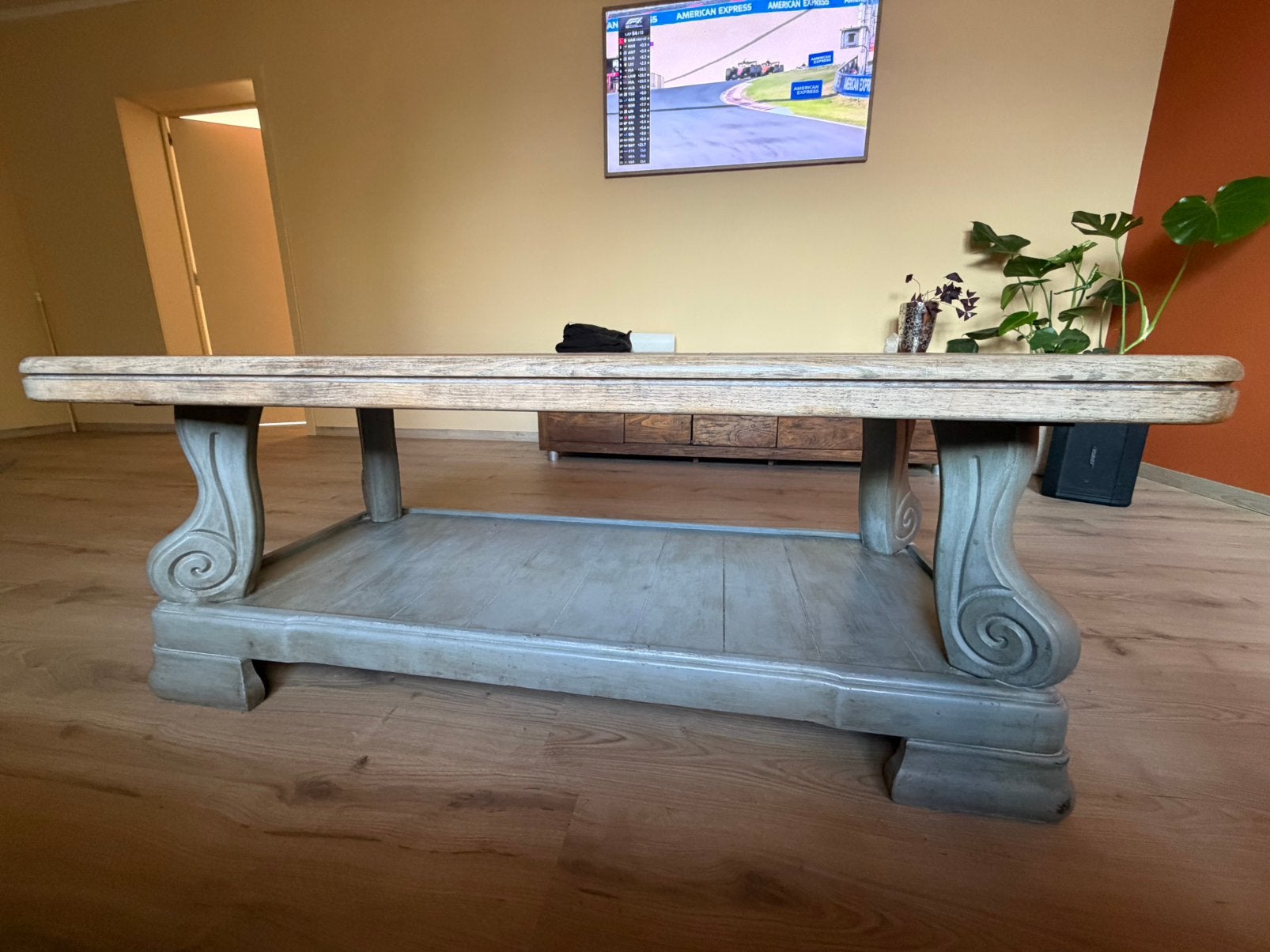 Massief houten salontafel, 50 – 75, Gebruikt, 100 tot 150 cm, Rechthoekig