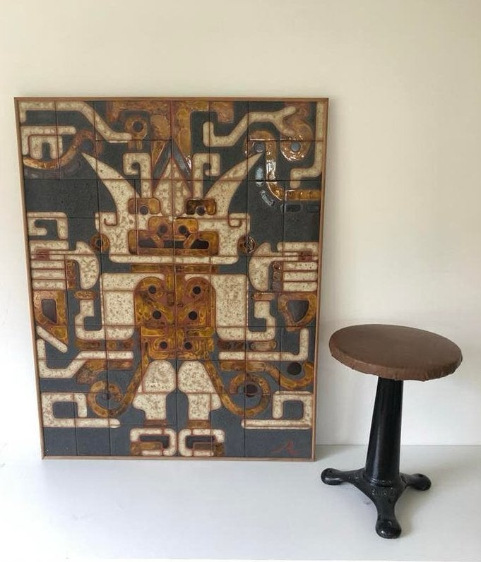 Grote vintage tegeltableau Midcentury wandkunst, Ophalen