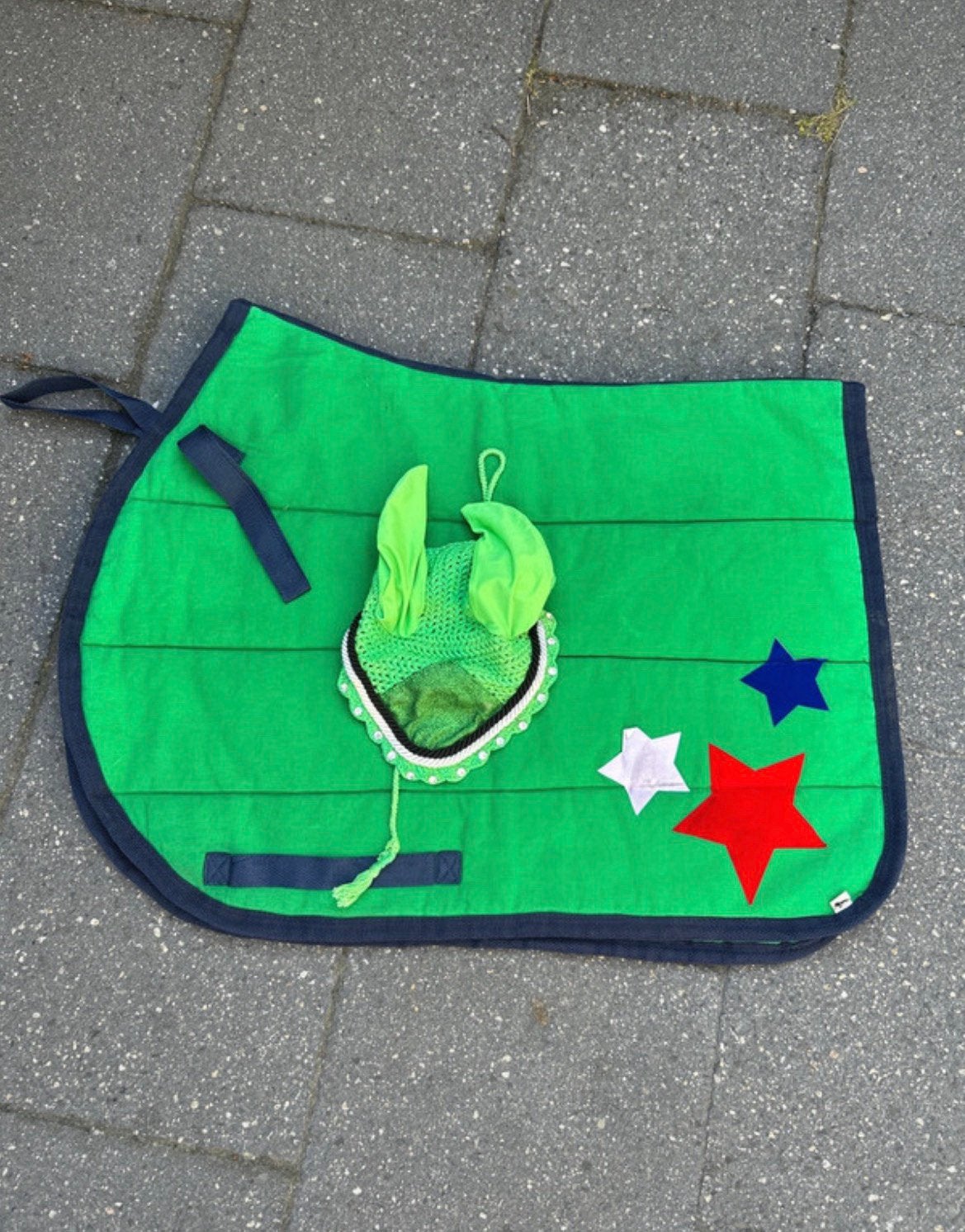 setje dekje en oornetje, Dieren en Toebehoren, Paarden en Pony's | Dekens en Dekjes, Gebruikt, Cob (M), Ophalen of Verzenden, Groen