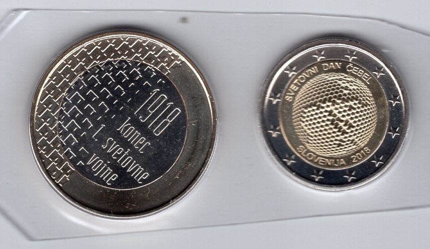 2 + 3 Euro Slovenie 2018 - Wereld Bijendag en Einde WO1 - BU, Verzenden, Slovenië, Overige waardes, Setje
