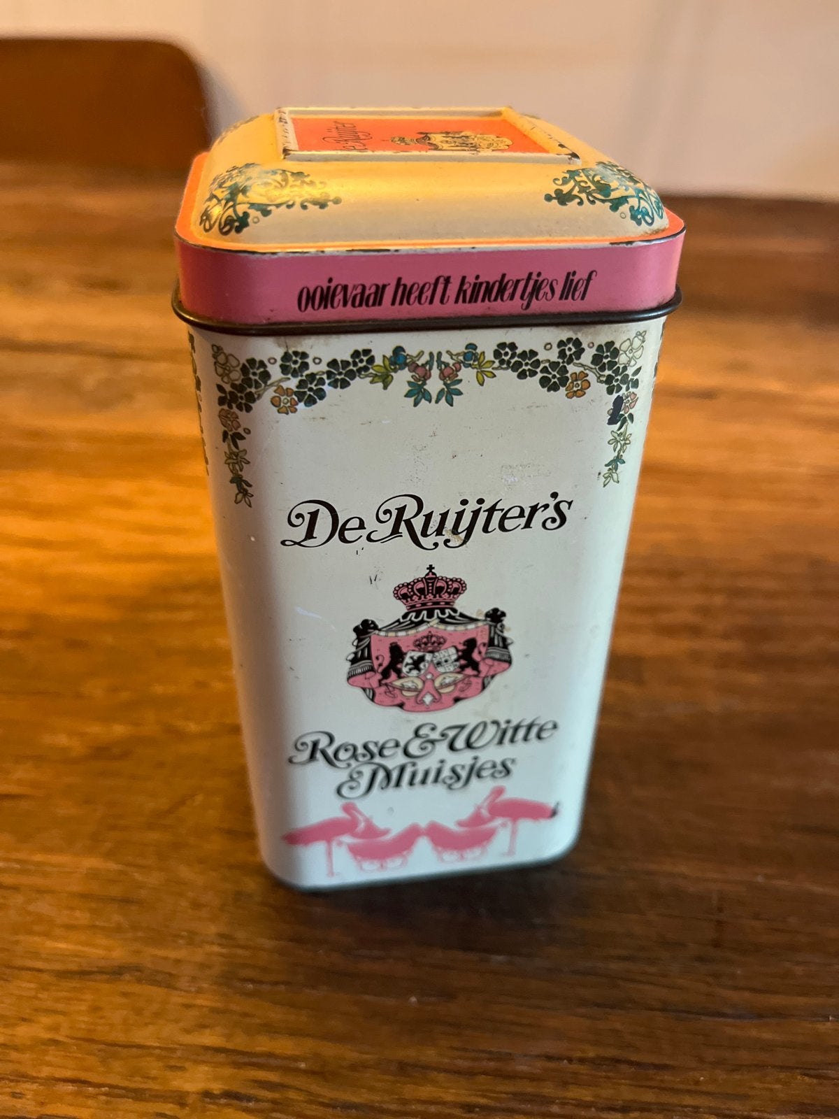 Vintage De Ruijter's Rose & Witte Muisjes blik, Ophalen of Verzenden, Gebruikt, Beschuit, Overige merken