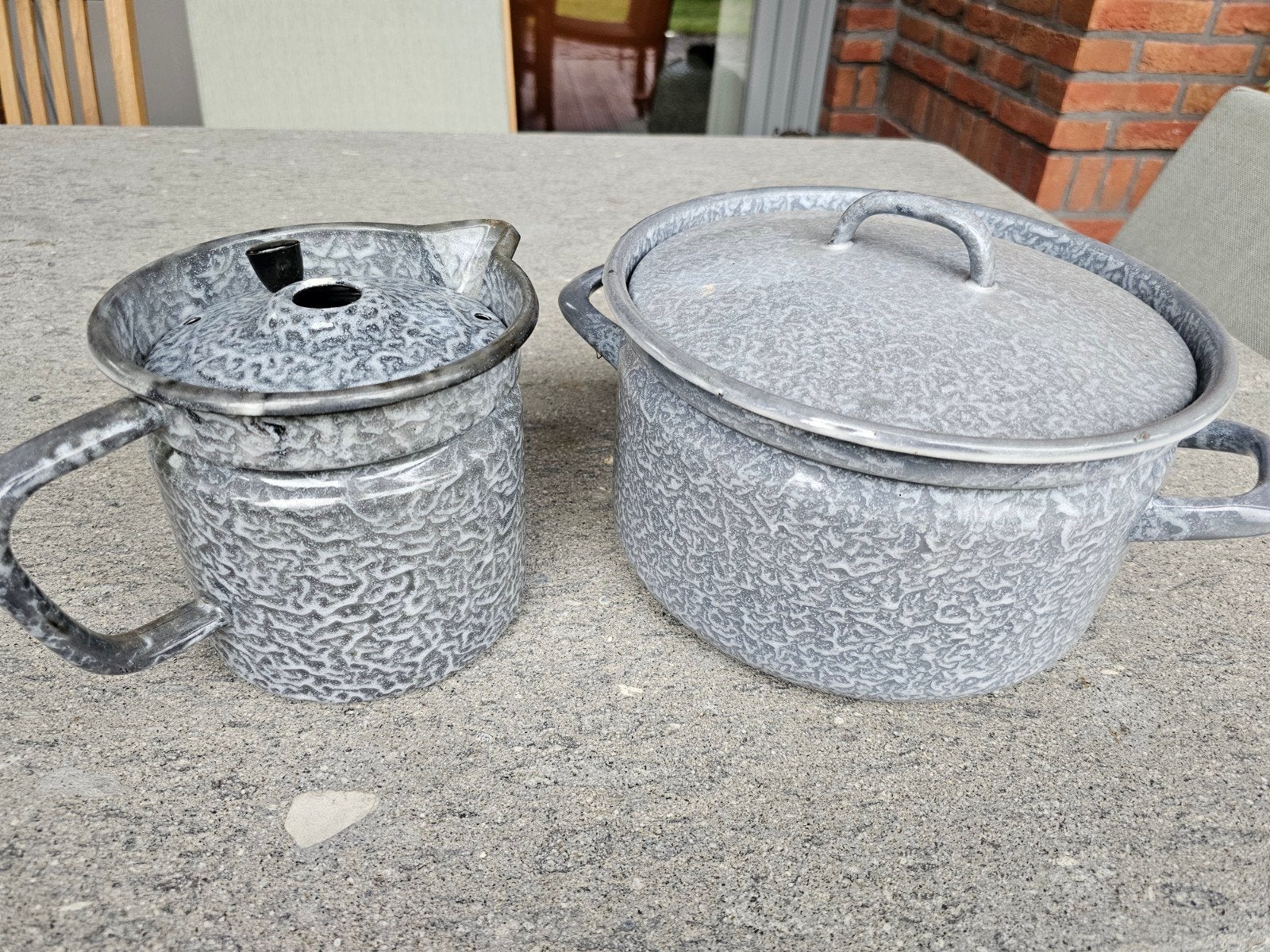 Vintage geëmailleerde pan en kan, Ophalen of Verzenden