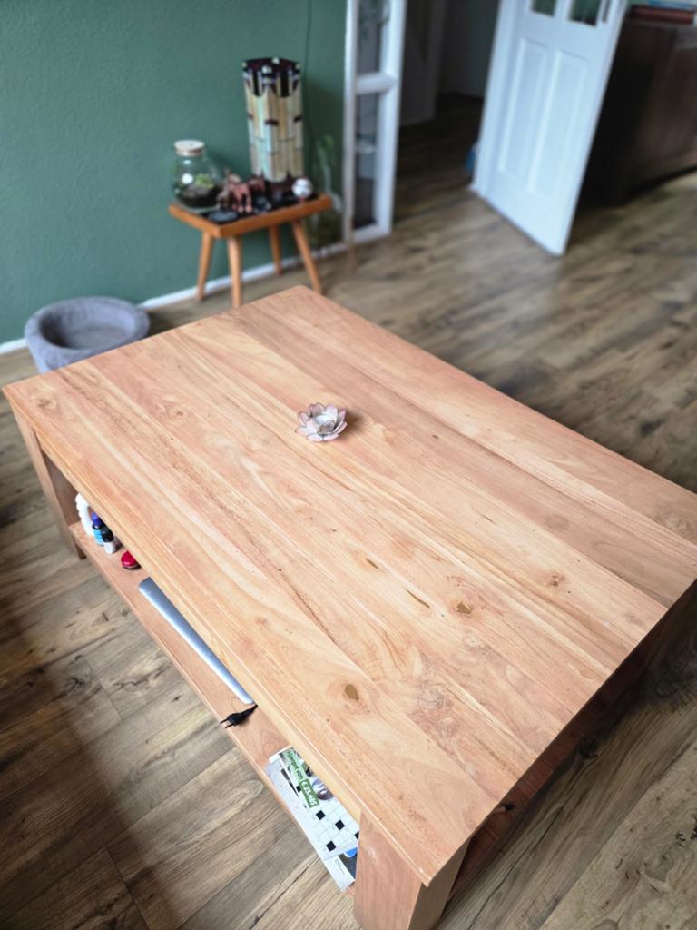 Massief houten salontafel, Ophalen, 100 tot 150 cm, 50 tot 100 cm, Minder dan 50 cm