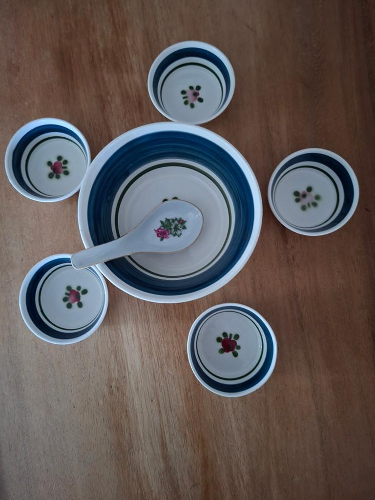 RETRO pinda snack set met 5 bakjes en lepel, Ophalen of Verzenden, Overige stijlen