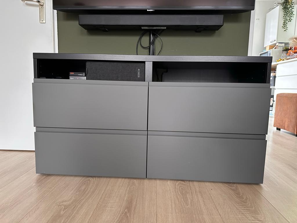IKEA Besta Kastenwand en tv meubel - Zwart/Bruin met Grijs, Ophalen, Overige materialen, Gebruikt, 100 tot 150 cm