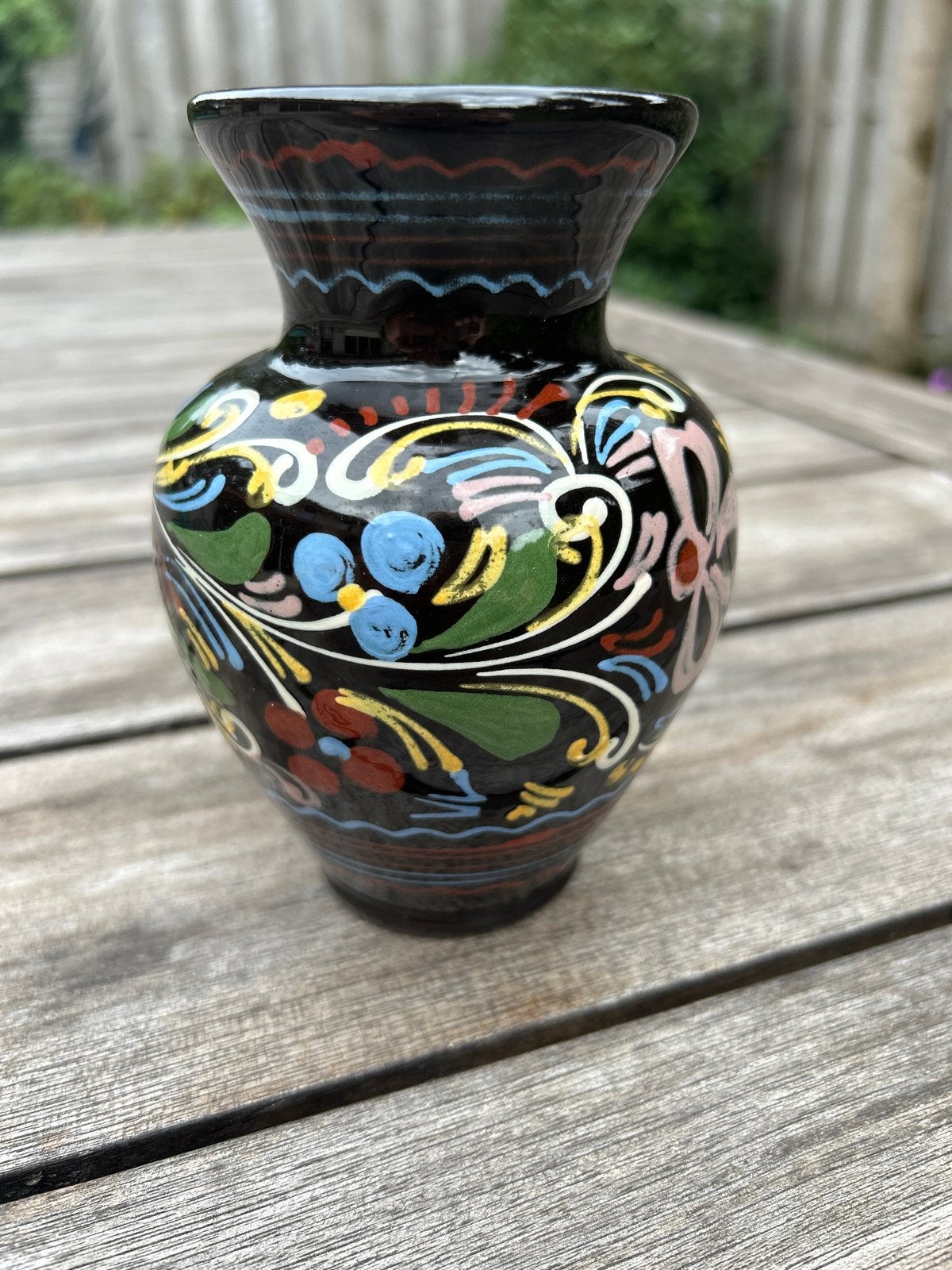 Kleine vintage vaas met kleurrijk bloemmotief, 10 cm hoog, Antiek en Kunst, Ophalen
