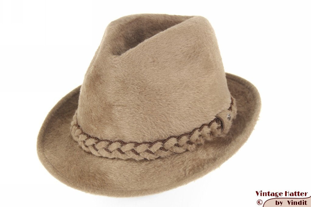 Vintage Gleufhoed Mayser Exclusive beige zacht haarvilt 56,5, Mayser Exclusive, Hoed, Ophalen of Verzenden, 57 cm (M, 7⅛ inch) of minder