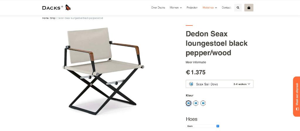 DEDON SEAX LOUNGESTOEL MET HOUTEN ARMLEGGER, Ophalen, Zo goed als nieuw, Aluminium, Inklapbaar