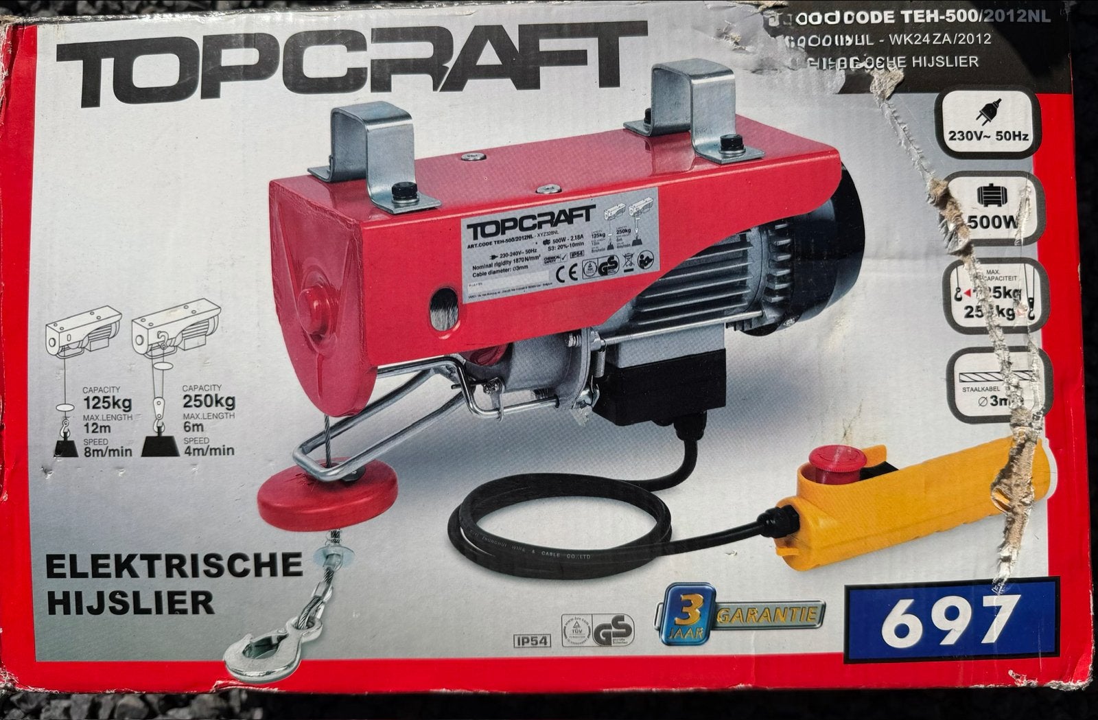 Topcraft Elektrische Hijslier 125kg/250kg, Ophalen of Verzenden, Nieuw, Elektrisch