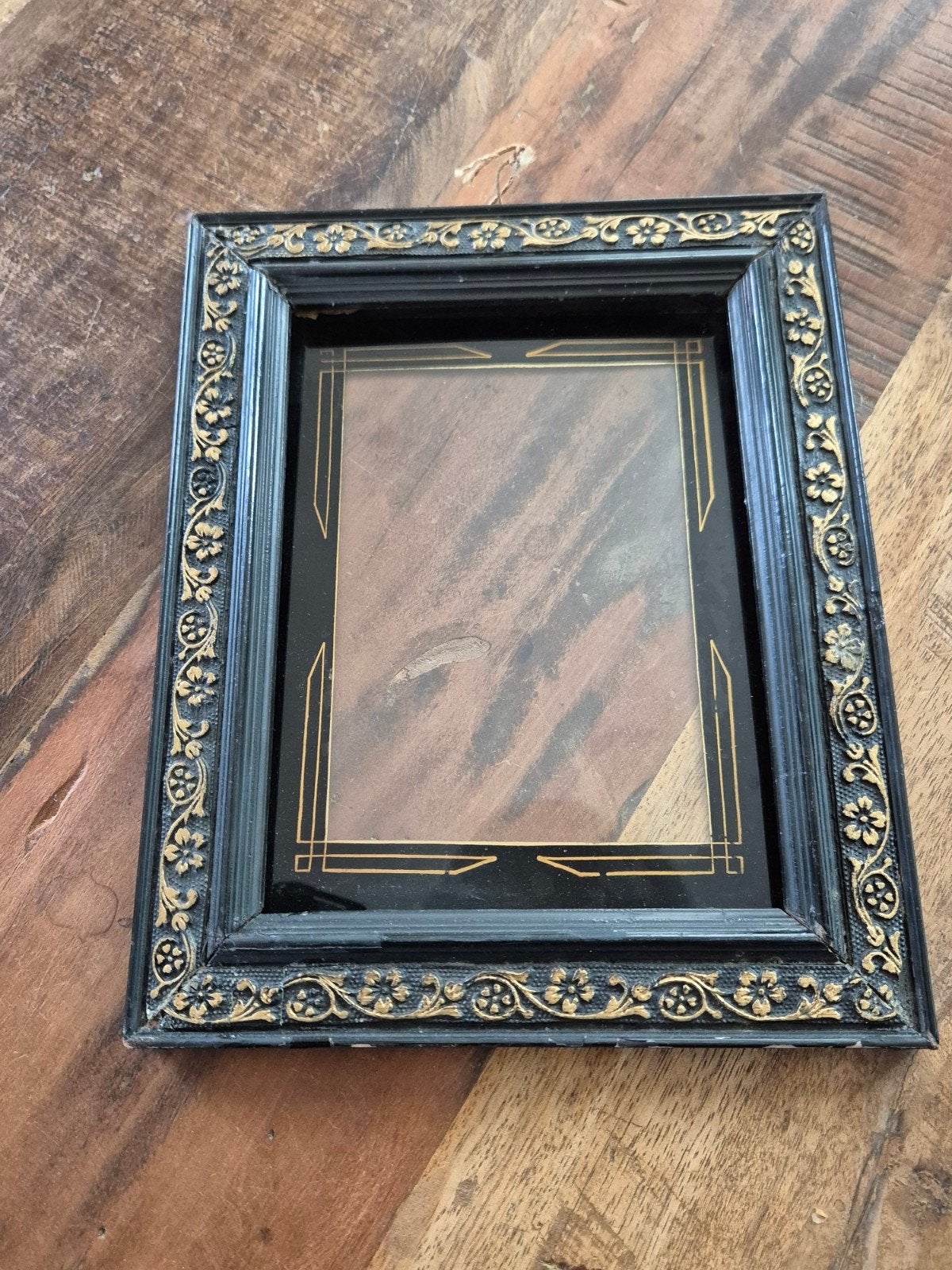 Antieke foto lijst met bewerkt glasplaatje, Antiek en Kunst, Ophalen of Verzenden