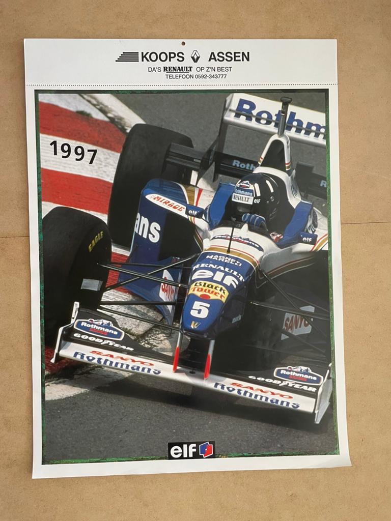 kalender 1997 oliemerk ELF, 2 motorsport F1, 2 maanden/blad, Ophalen of Verzenden, Maandkalender, Gebruikt
