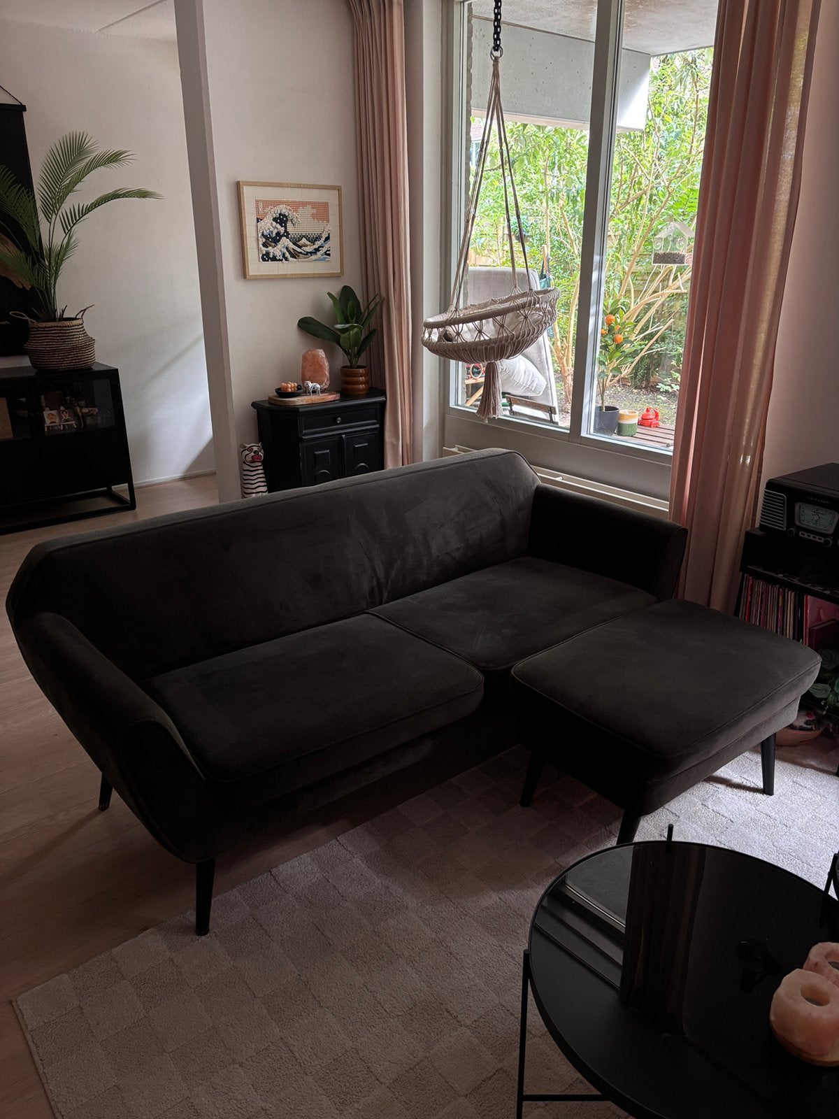 WOOOD Rocco bank 187 cm + hocker – €100, Ophalen, Gebruikt, Stof