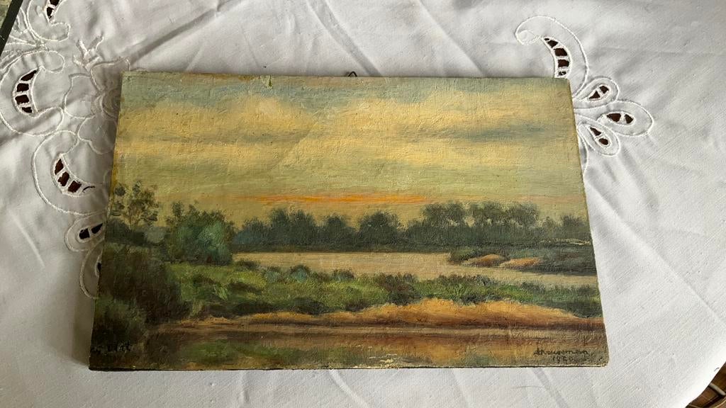 A kruseman, 1920 olieverf op papier, bij olst, Antiek en Kunst, Kunst | Schilderijen | Klassiek, Ophalen of Verzenden
