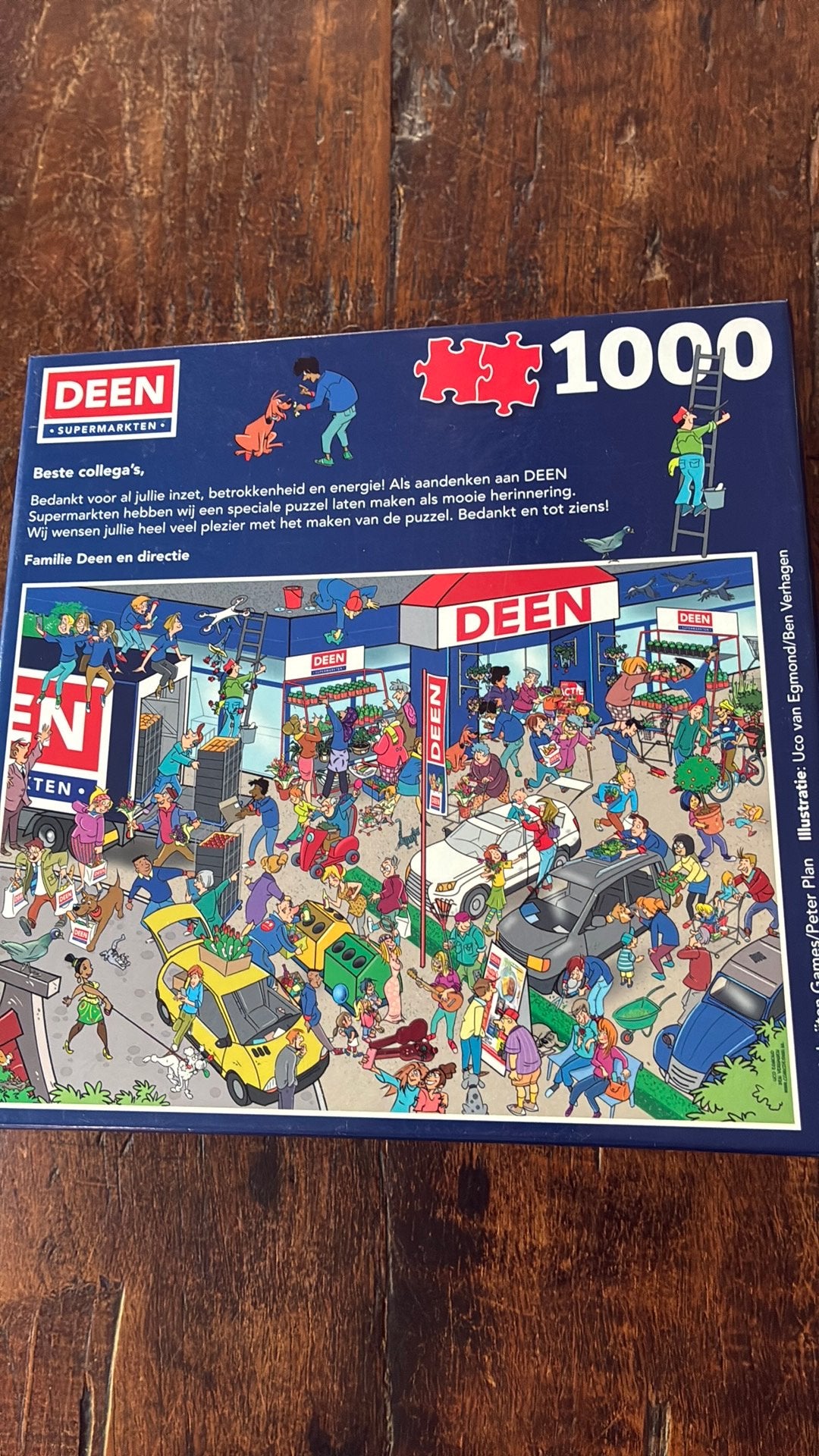 Jan van Haasteren-achtige reclamepuzzel van Deen, Hobby en Vrije tijd, Ophalen, 500 t/m 1500 stukjes, Zo goed als nieuw