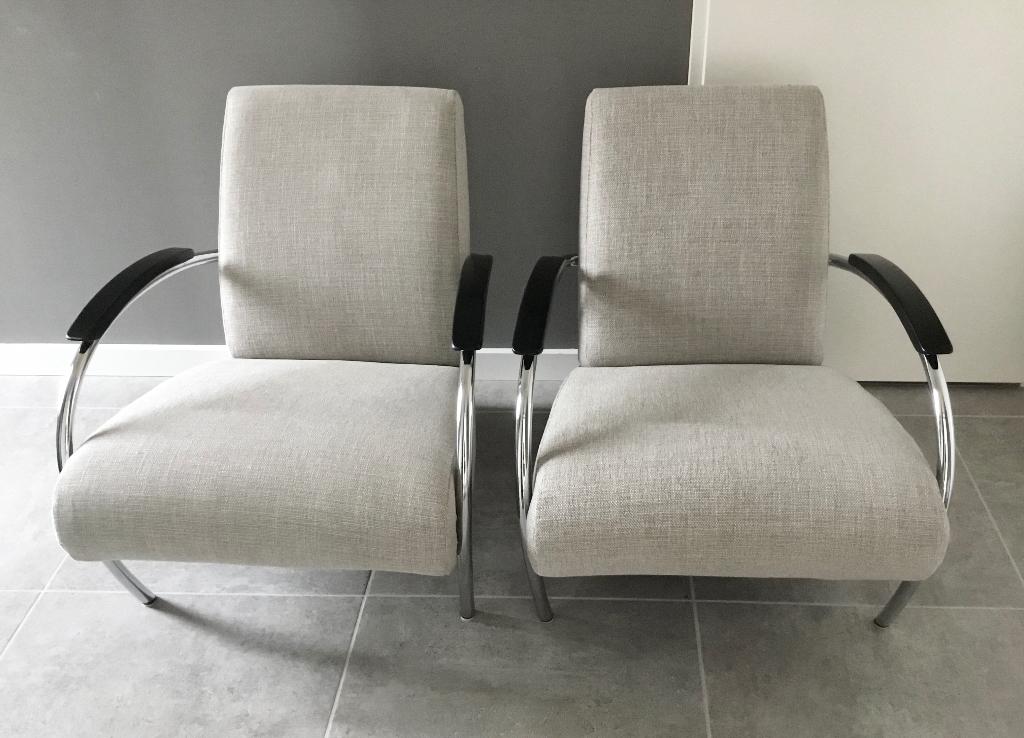2X Gelderland fauteuil 5470 Jan des Bouvrie als nieuw, Huis en Inrichting, Ophalen, 75 tot 100 cm, Zo goed als nieuw, Stof