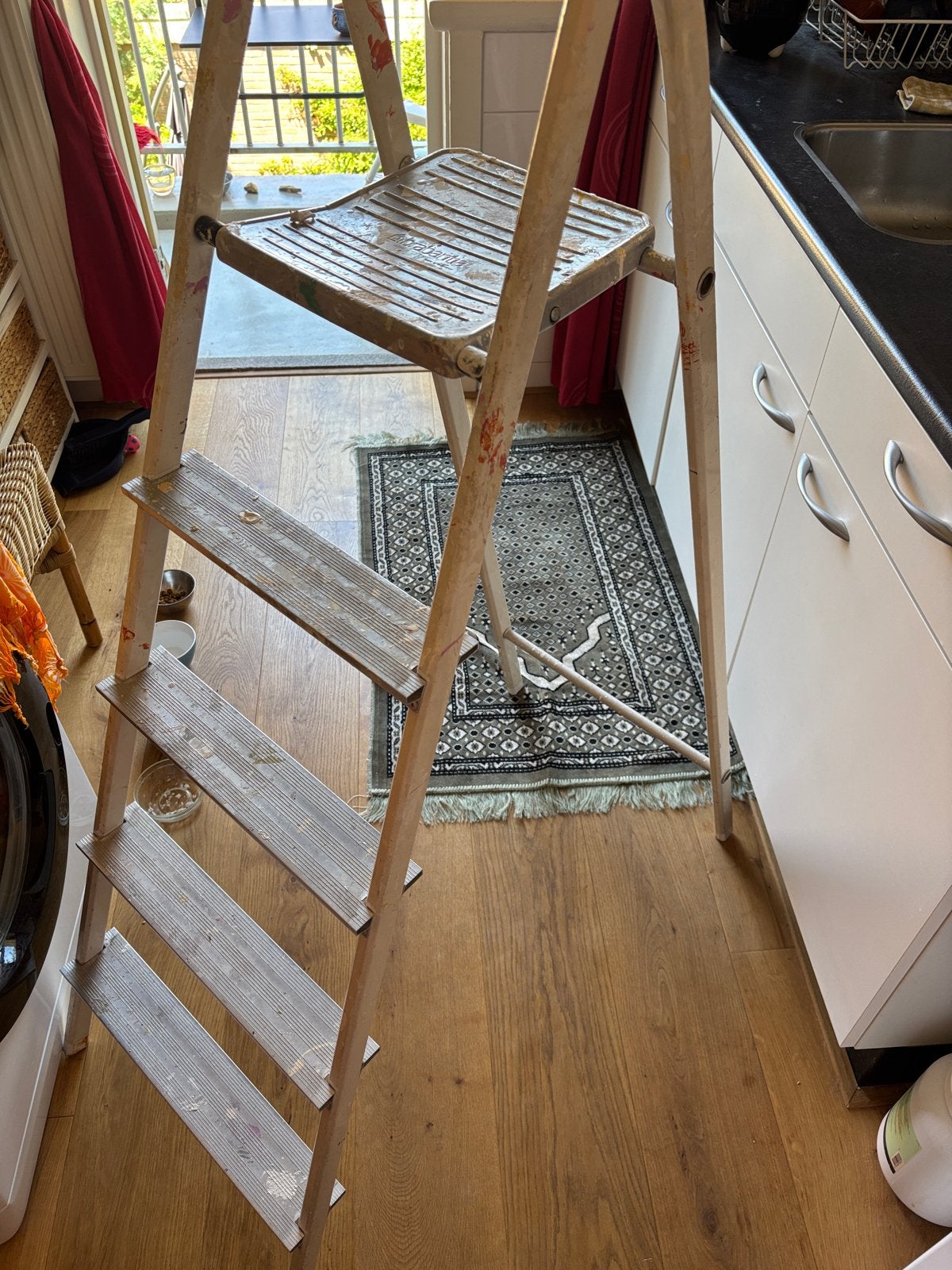 Trap/ladder met 4 treden en plateau, Ophalen, Gebruikt, Trap, Minder dan 2 meter