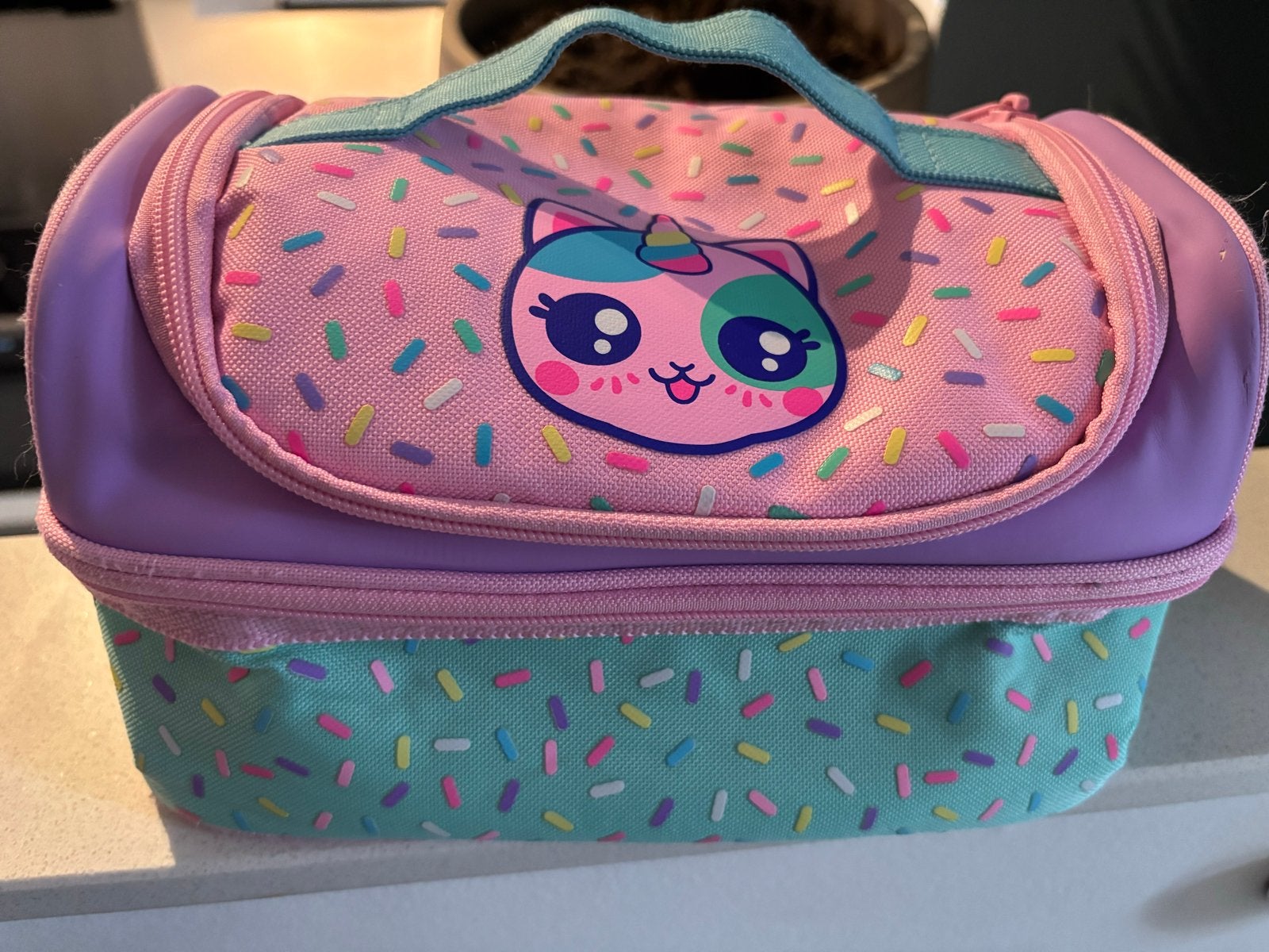 Leuke lunchtas met eenhoornkat en sprinkles, Ophalen of Verzenden, Zo goed als nieuw
