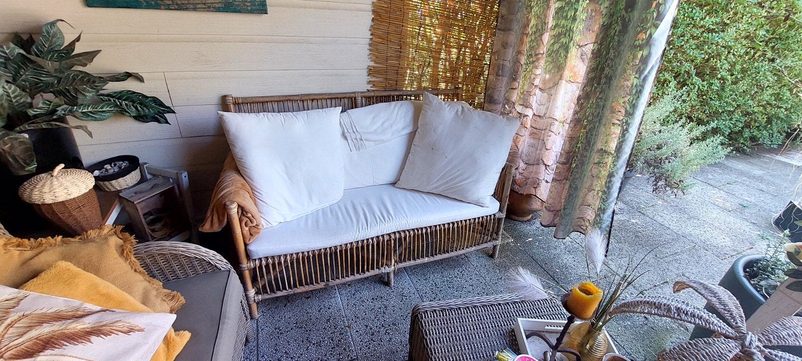 bamboo  bankje met kussens, Ophalen, Gebruikt, Hout